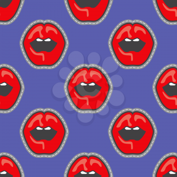 Bright lips patch vector seamless pattern. Vintage retro trendy background illustration