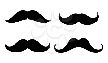 Vector mustaches icons set in black and white. Male black mustache design illustration