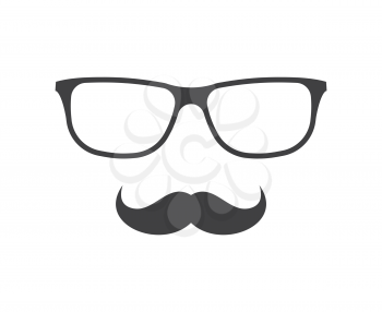 Vector glasses and mustache icon in black over white. Hipster elements illustration
