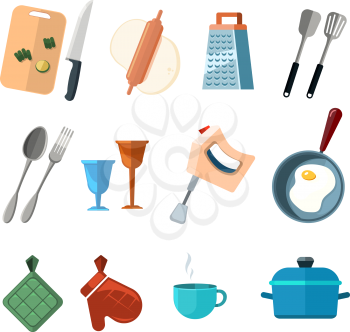 Vintage kitchen tools, home cooking vector icons. Set of tools for cooking fork and spoon, illustration of cocooking elements