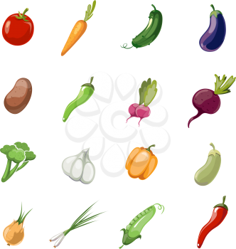 Cartoon vegetables vector. Set of icons vegetable in color style, illustration of vegetarian vegetables