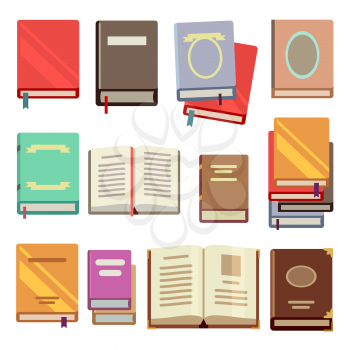 School text book flat icons. Set of books for education, design paper book. Vector illustration
