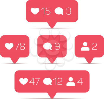 Like, follower, comment vector icons set. Template of counter with info for social networking. Illustration of web counter