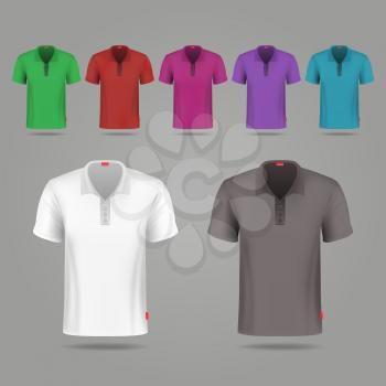 Black, white and color male vector t-shirts design template. Set of color t-shirts for sport, illustration classic t-shirt black and white