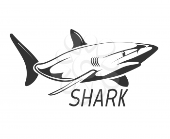 Shark logo in black isolated on white. Graphic design wild animal, vector illustration
