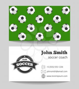 Soccer club business card both sides template in green and white colored. Vector illustration