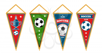 Triangle soccer pennants set isolated white. Set of football emblem, vector illustration