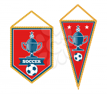 Set of soccer pennants isolated over white. Tournament football banner, vector illustration