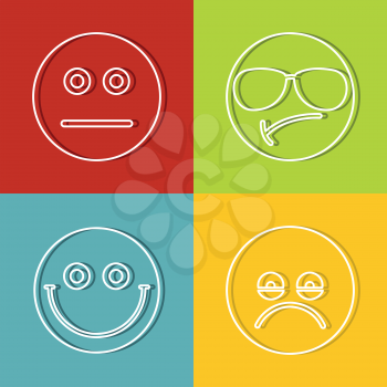 Emoji, emoticons icons in line style on color background with dark shadow. Vector illustration