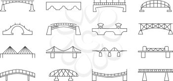 Bridges vector thin line icons. Set of bridge in linear style, illustration of bridges for transport