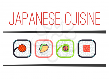 Japanese cuisine restaurant logo template. Traditional seafood menu, vector illustration