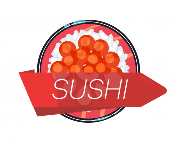 Japanese sushi menu vector illustration template. Seafood roll and decoration element