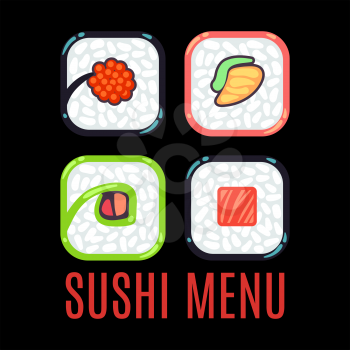 Sushi menu food logo vector template black. Logotype for restaurant illustration
