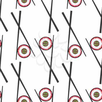 Sushi and chopsticks isolated in white background. Vector seamless pattern illustration
