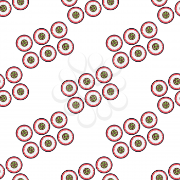 Sushi sets vector seamless pattern on white. Japanese seafood wallpaper illustration