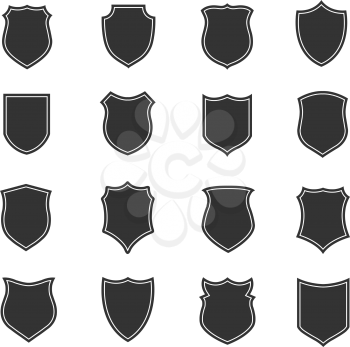 Shield vector silhouettes for labels and emblems, security badges. Protection icon and medieval elements illustration