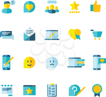 Customer service, clients loyalty, ranking, review flat vector icons set. User comment and opinion feedback illustration