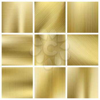 Gold texture vector set, shiny golden yellow plates. Surface shiny blank metallic illustration