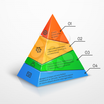 Layers hierarchy pyramid chart vector presentation infographic template. Color level with number illustration