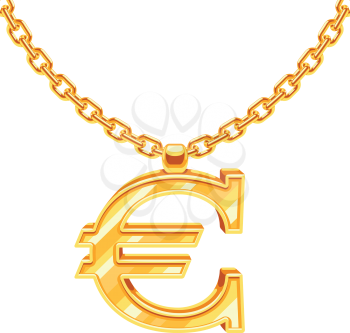 Gold necklace chain with euro symbol vector illustration. Gold finance value, european currency