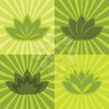 Flat green flowers on green background. Natural floral elements. Vector illustration