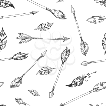 Hand drawn indian arrows vector seamless hippie pattern. Hipster background vintage retro illustration