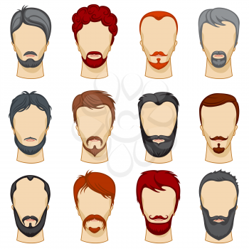Man cartoon hairstyles vector collection. Hair style with beard illustration,