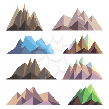 Mountains in polygon origami style vector elements for landscape. Set of mountain peak, illustration of nature mountain