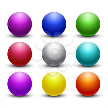 Colored glossy, shiny 3D balls, spheres vector set. Color globe orb icons, round figure decorative illustration