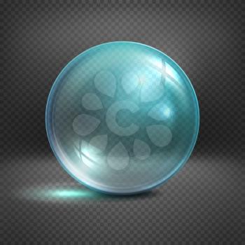 Transparent glass sphere isolated on checkered background vector illustration. Shiny ball clear for decoration