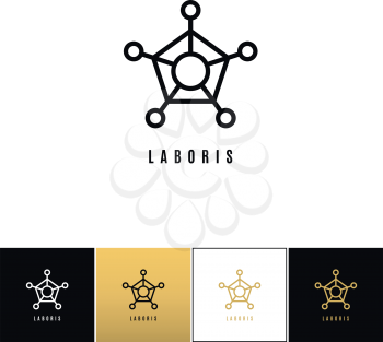 Connection molecule logo or digital science vector icon. Connection molecule logo or digital science program on black, white and gold background