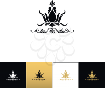 Floral spa logo or elegant flower leaves vector icon. Floral spa logo or elegant flower leaves program on black, white and gold background