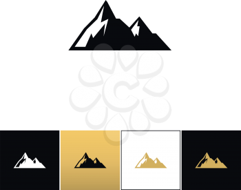 Mountains vector icon. Mountains program on black, white and gold background