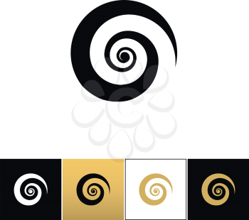 Spiral icon vector icon. Spiral icon program on black, white and gold background