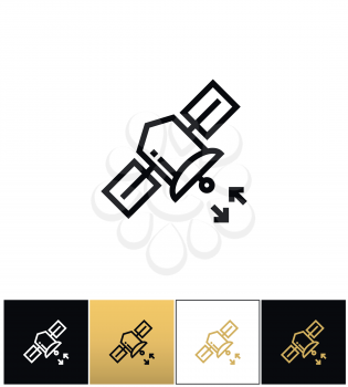 Internet satellite broadcast vector icon. Internet satellite broadcast pictograph on black, white and gold background