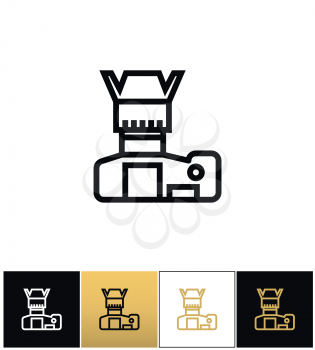 Photo camera or foto vector icon. Photo camera or foto pictograph on black, white and gold background