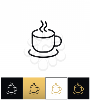 Coffee cup steam mug vector icon. Coffee cup steam mug pictograph on black, white and gold backgrounds