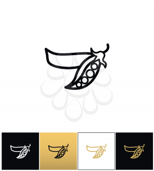 Peas linear sign or fresh legumes pea vector icon. Peas linear sign or fresh legumes pea pictograph on black, white and gold backgrounds