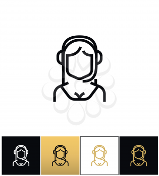 Secretary or hotline assistance manager vector icon. Secretary or hotline assistance manager pictograph on black, white and gold backgrounds