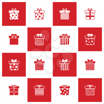Christmas gift boxes in red and white color. Vector illustration icons set