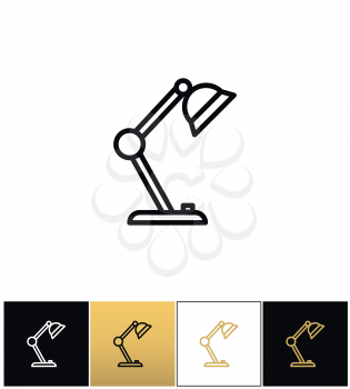Table lamp sign or desk office lamp vector icons on black, white and gold backgrounds