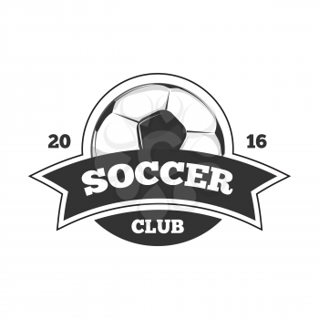 Vector soccer logo, badge template isolated in black white. Logotype to sport competition of soccer illustration