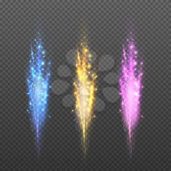 Vector fireworks, sparks christmas lights isolated on plaid background for festival and holiday. Illustration of firework to new year