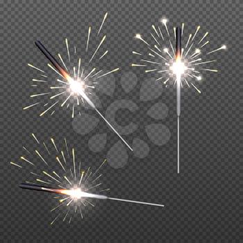 Closeup isolated sparkler shine bengal lights for holiday decor. Stick with bengal light, bright holiday glitter bengal light illustration