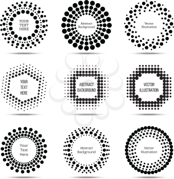 Circle vector dotted burst halftone banners. Label and logo with space for text illustration