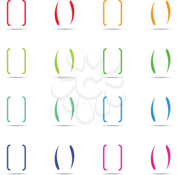 Color curly brackets, braces vector set. Multicolored parenthesis for text illustration