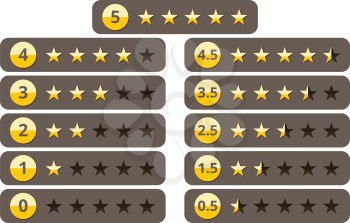 Rating stars, best five yellow star ranking vector icons set. Success and best quality, illustration of web ranking