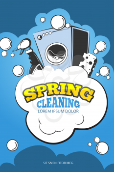 Spring cleaning service vector concept background. Housework and housekeeping, washing laundry illustration