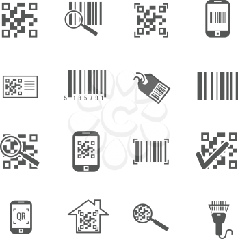 Scan bar and qr code vector icons. Information in barcode, digital qrcode illustration