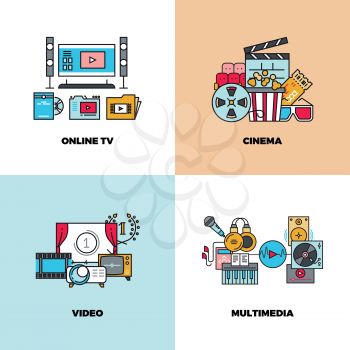 Entertainment, cinema, movie, video vector concept backgrounds. Online tv and multimedia illustration
